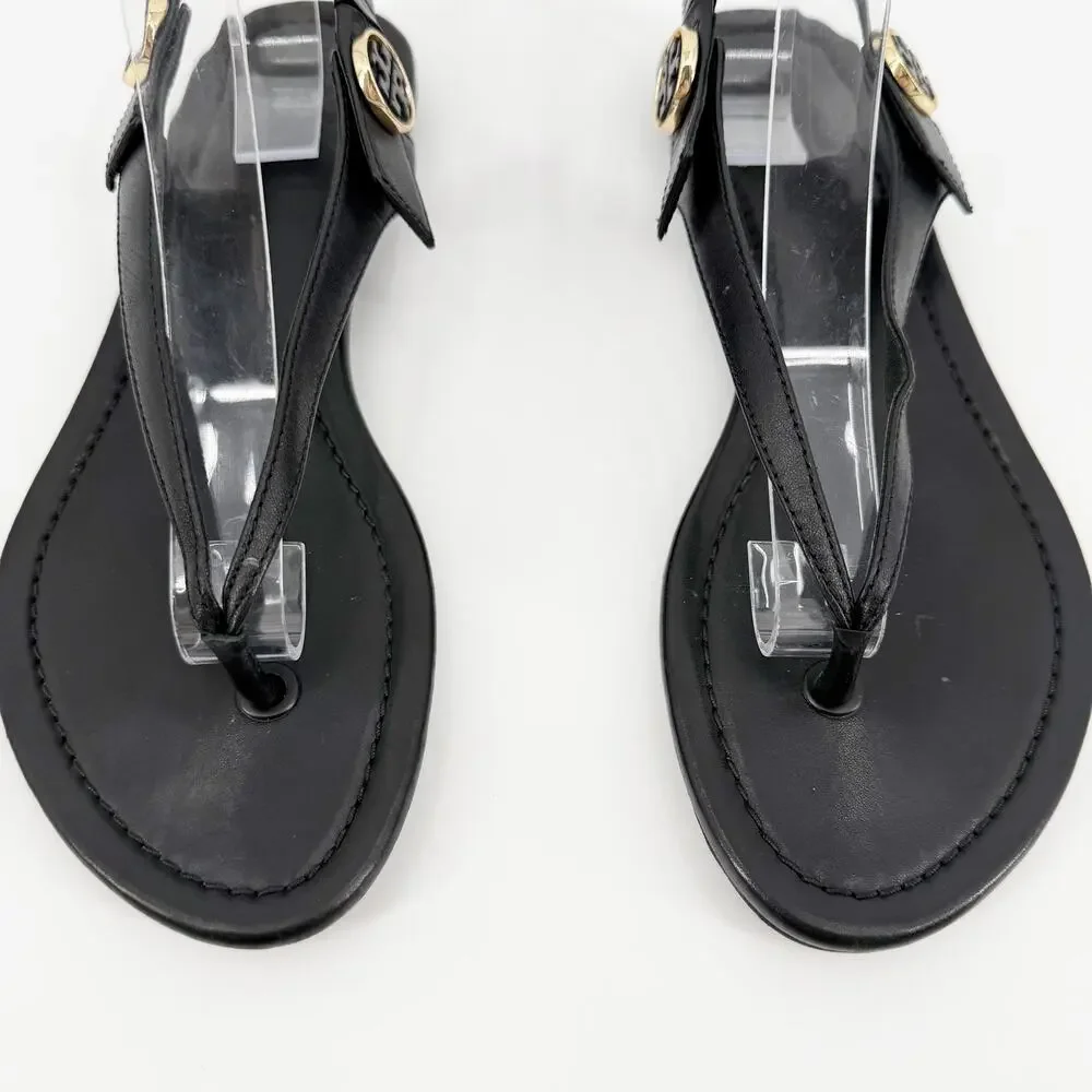 Tory Burch Minnie Travel Sandals Black Leather Thong Slingback Flat Shoes 6.5
